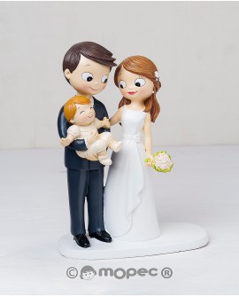 Figura tarta novios con bebé. con referencia MOP-Y551 y un precio de 29,90 € de la sección figura de tarta de boda