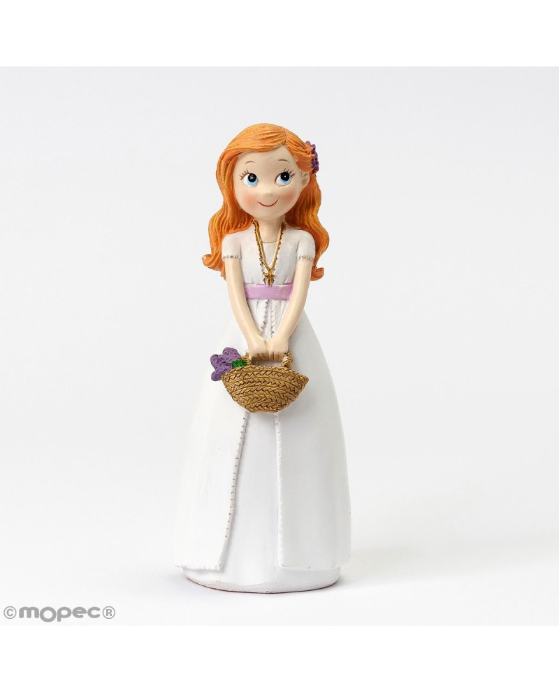 Figura nina rubia con cesta para comunion