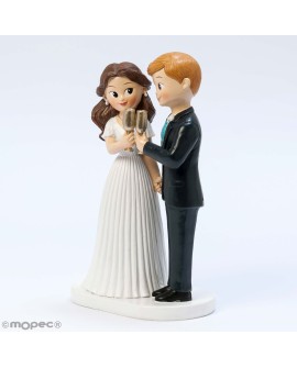 Figura tarta novios brindando novio rubio. con referencia MOP-Y220 y un precio de 29,80 € de la sección figura de tarta de boda