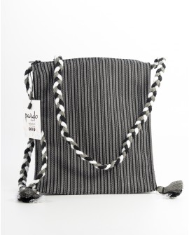 Bolso alforja fallero artesano tela mil rayas en gris y negro