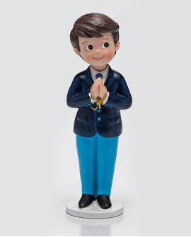 Figura para tarta niño de comunión con traje azul.