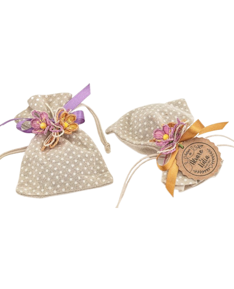 Saquito de tela a motitas con jabones con referencia DOP-8080 y un precio de 1,95 € de la sección Detalles para bodas