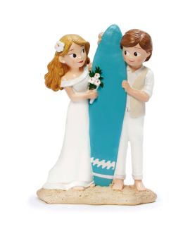 Figura para tarta novios con tabla de surf. con referencia MOP-Y200 y un precio de 28,00 € de la sección figura de tarta de boda