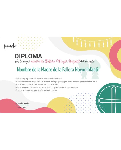 Diploma para la madre de Fallera Mayor Infantil (2 modelos)