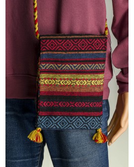 Bolso artesanal tipo alforja - Doble bolsillo con flecos y bandolera trenzada