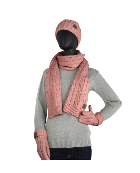 Conjunto gorro, bufanda y guantes Lois rosa palo con referencia ARS - 615302 y un precio de 44,95 € de la sección Colección L...