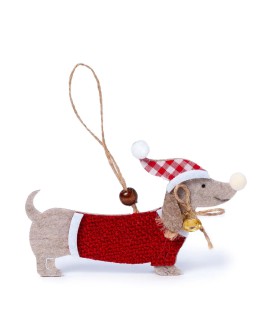 Colgante navideño perro salchicha con gorrito de Santa con referencia MOP-NA160 y un precio de 1,60 € de la sección Regalos y...