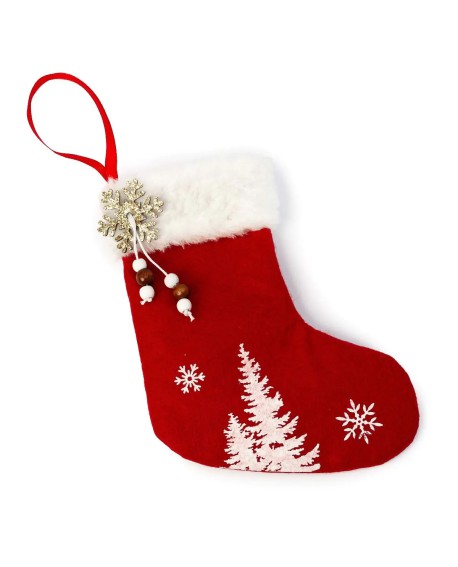 Calcetín navideño rojo 19 cm con copo dorado y árbol con referencia MOP-NA164 y un precio de 3,20 € de la sección Regalos y o...