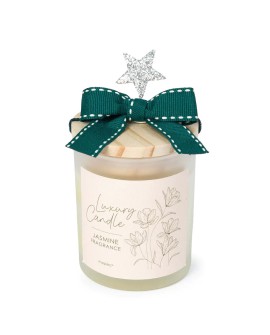 Vela aromática jazmín con lazo verde y estrella navideña con referencia MOP-NI3 y un precio de 5,30 € de la sección Regalos y...