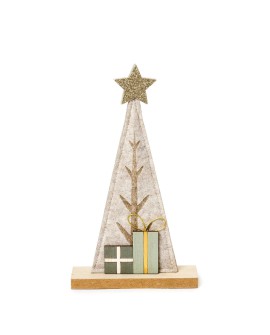 Árbol navideño en fieltro con base de madera y regalos con referencia MOP-NA158 y un precio de 4,60 € de la sección Regalos y...