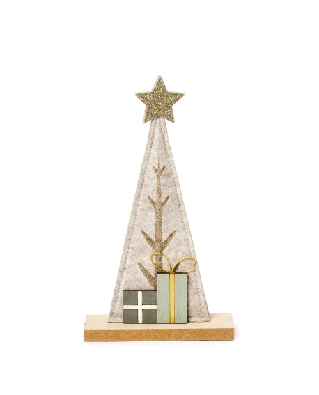 Árbol navideño en fieltro con base de madera y regalos con referencia MOP-NA158 y un precio de 4,60 € de la sección Regalos y...