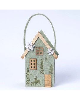 Cesta navideña en fieltro con forma de casita verde con referencia MOP- NA153 y un precio de 3,50 € de la sección Regalos y o...