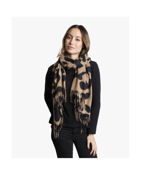 Bufanda negra y beige con estampado animal y flecos con referencia TAN-03621932 y un precio de 20,30 € de la sección Pañuelos...