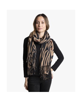 Bufanda negra y beige con estampado cebra y leopardo con referencia TAN-03621933/1 y un precio de 20,30 € de la sección Pañue...