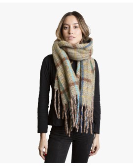 Bufanda multiazules sobre base beige con flecos con referencia TAN-03621953/1 y un precio de 22,55 € de la sección Pañuelos y...