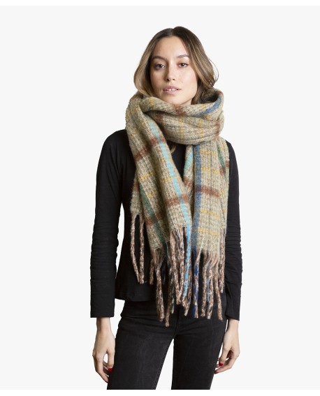 Bufanda multiazules sobre base beige con flecos con referencia TAN-03621953/1 y un precio de 22,55 € de la sección Pañuelos y...