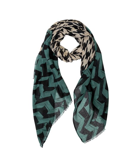 Foulard estampado zigzag y pata de gallo en verde o beige con referencia TAN-03621982 y un precio de 11,25 € de la sección Pa...