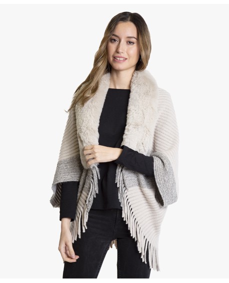 Chaleco beige claro en punto canalé con cuello de pelo sintético con referencia TAN-03622003 y un precio de 36,10 € de la sec...