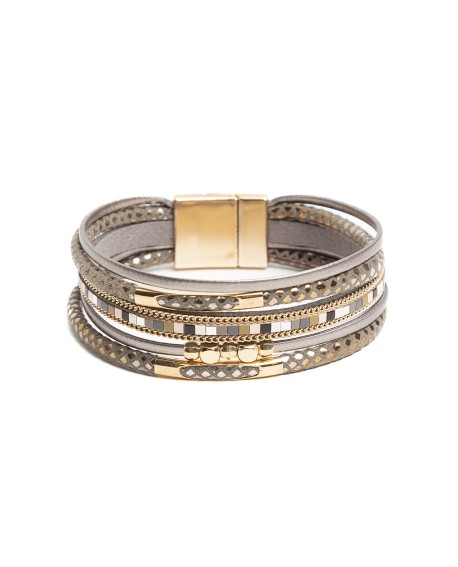 Pulsera multilíneas con piezas metálicas doradas y cierre imán con referencia TAN-06284940 y un precio de 11,25 € de la secci...