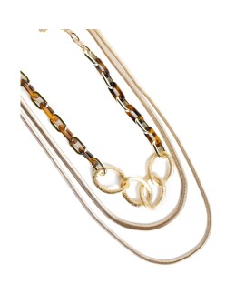 Collar largo tres líneas dorado con eslabones texturados y carey con referencia TAN-06284942 y un precio de 22,55 € de la sec...