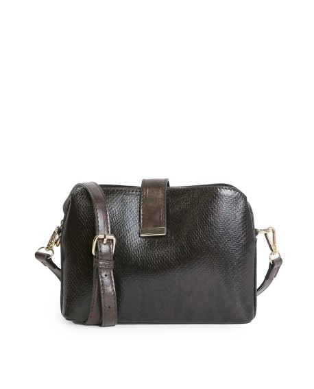 Bandolerita marrón oscuro animal print serpiente con tres compartimentos con referencia TAN-05060066 y un precio de 38,40 € d...