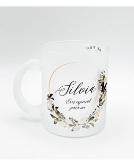 Taza de cristal personalizada con nombre y detalle floral con referencia PAR- taza glass flores y un precio de 7,80 € de la s...
