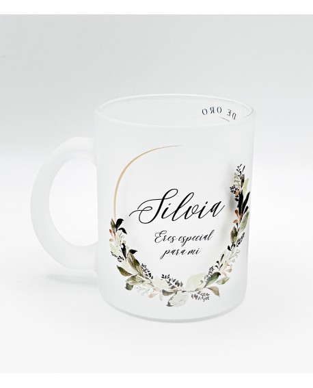 Taza de cristal personalizada con nombre y detalle floral con referencia PAR- taza glass flores y un precio de 7,80 € de la s...