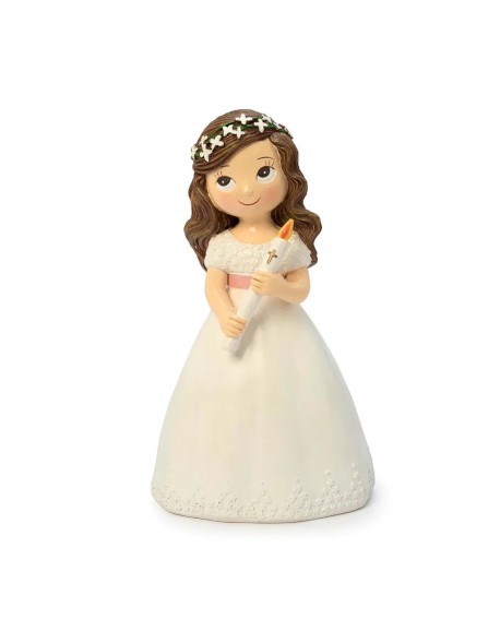 Figura de tarta comunión niña con vela resina