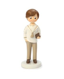 Figura de tarta comunión niño marinero beige con libro.