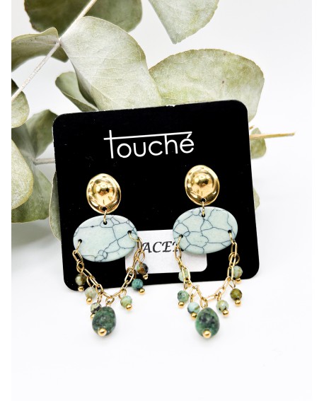 Pendientes Touché piedra turquesa y cadena dorada con referencia TOU- turquesa y un precio de 16,50 € de la sección bisutería...
