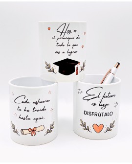 Portalápices graduación con boli y frases motivadoras