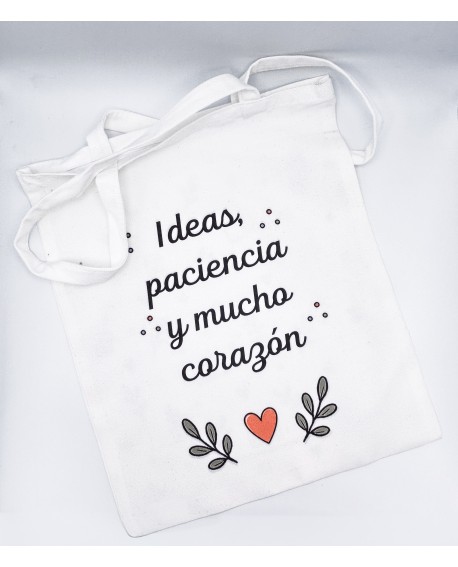 Bolso tote para profes “Ideas, paciencia y mucho corazón”